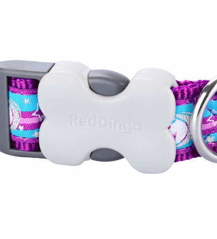 Red Dingo unicorn dog collar in red, adjustable for dogs 24-37 cm, made for stylish pet accessories.