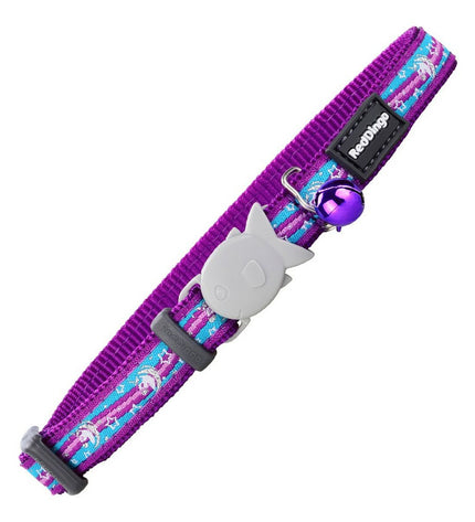 Red Dingo purple unicorn cat collar with adjustable length 20-32 cm, featuring a colorful unicorn design for feline pets.