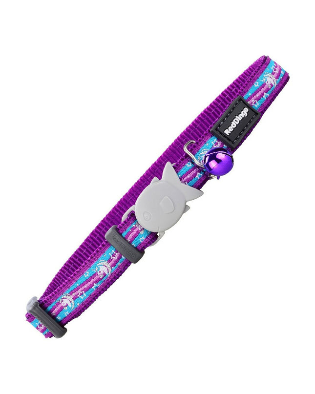 Red Dingo purple unicorn cat collar with adjustable length 20-32 cm, featuring a colorful unicorn design for feline pets.