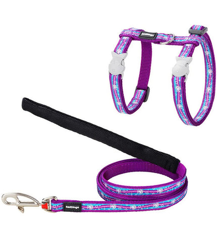 Red Dingo purple and blue unicorn cat harness with leash, colorful and adjustable for comfortable pet control.