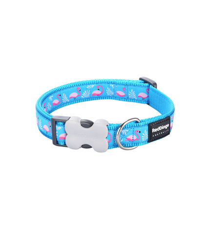 Red Dingo flamingo dog collar in turquoise with red accents, featuring a playful flamingo design for stylish pet wear.