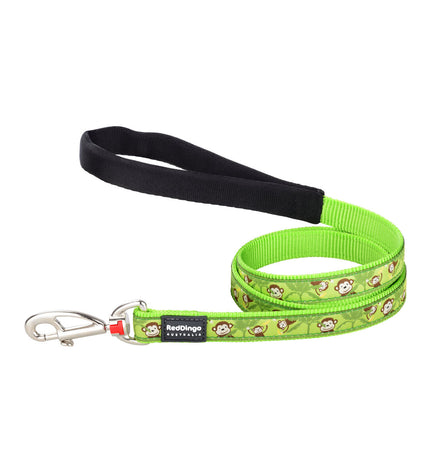Red Dingo Red Dingo Style Monkey lime green dog leash, 2 x 120 cm, durable nylon with monkey print for walking dogs.