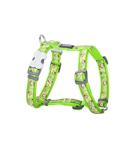 Red Dingo monkey dog harness in green, adjustable 25-39 cm, with a colorful, playful design for small to medium dogs.