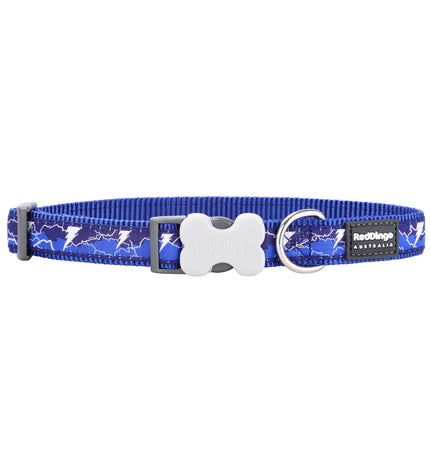 Red Dingo Lightning marine blue dog collar for medium dogs, adjustable 31-47 cm, lightweight and durable pet accessory.