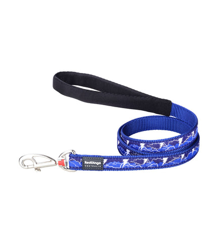 Red Dingo Lightning dog leash in marine blue, 1.2 meters long, with a sturdy handle and metal clip for secure dog walking.