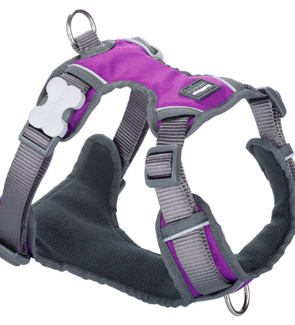 Red Dingo purple dog harness for medium-sized dogs, adjustable 38-58 cm and 46-63 cm, made for comfortable pet wear.