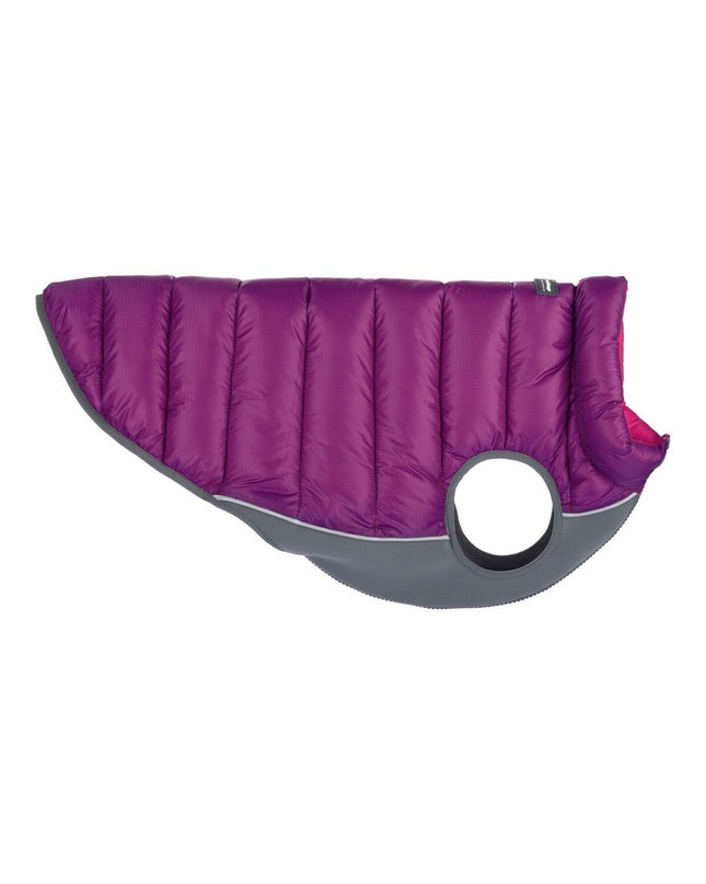 Red Dingo dog puffer jacket in pink and purple for small dogs, 35cm, featuring quilted design and warm insulated material.
