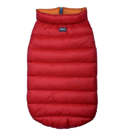 Red Dingo orange and red puffer dog jacket for small dogs, 25 cm, cozy and stylish pet clothing.