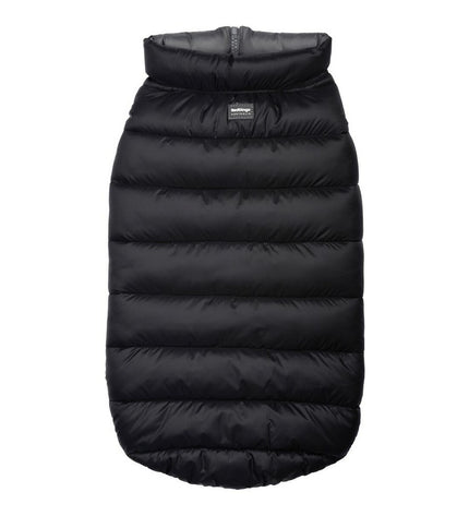 Red Dingo puffer dog coat in black and gray, 30 cm, lightweight outerwear for dogs, shown on a small dog.