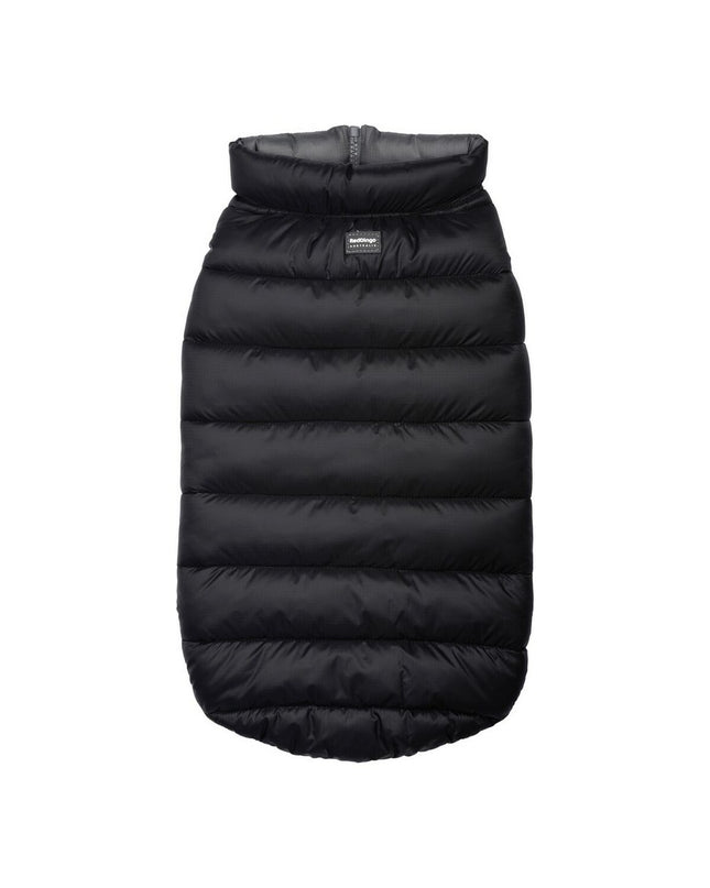 Red Dingo puffer dog coat in black and gray, 30 cm, lightweight outerwear for dogs, shown on a small dog.