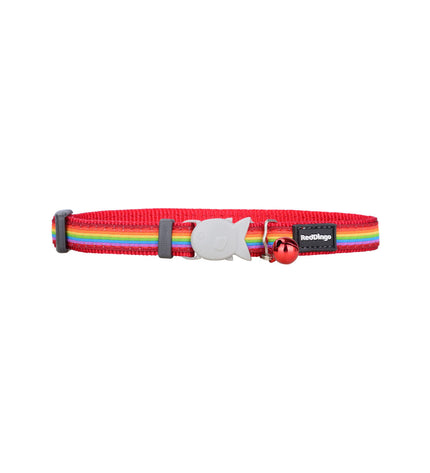 Red Dingo rainbow cat collar with multicolour design, adjustable from 20 to 32 cm, featuring a vibrant and colorful pattern.