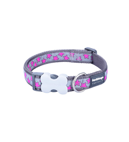 Red Dingo dog collar in hot pink with cool grey design, adjustable 31-47 cm, stylish pet accessory for dogs.