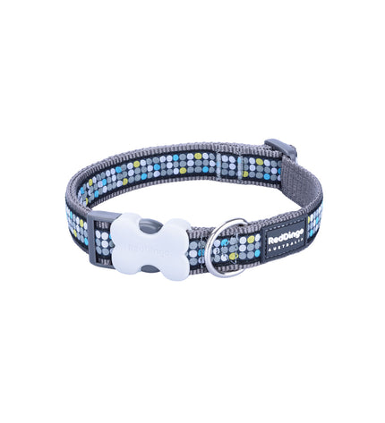 Red Dingo modern dog collar in cool grey with red accents, adjustable 31-47 cm, stylish accessory for canine pets.