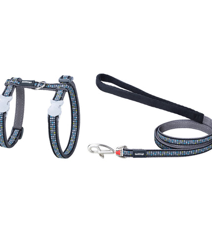 Red Dingo cat harness in cool gray, adjustable for cats 21-35 cm, featuring a secure collar and stylish design.
