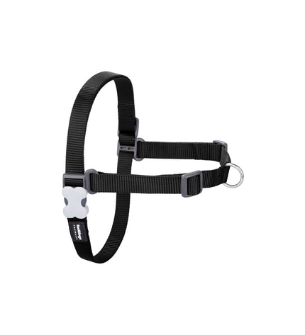 Red Dingo black dog harness for small dogs, 36-50 cm, shown in close-up with adjustable straps and sturdy buckle.