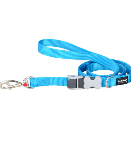 Red Dingo turquoise dog leash with metal clasp, durable nylon material, designed for walking dogs comfortably and securely.