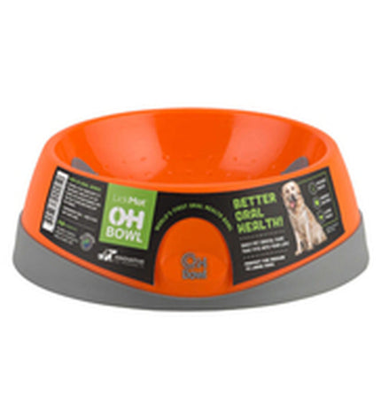 Orange Lickimat dog bowl with textured surface for licking and feeding, designed for dogs by Lickimat.