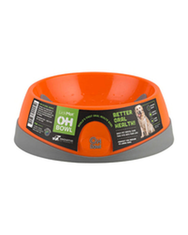 Orange Lickimat dog bowl with textured surface for licking and feeding, designed for dogs by Lickimat.