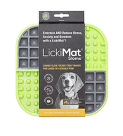 Green Lickimat dog feeding tray made of polypropylene and TPR, designed for slow feeding and dog enrichment.