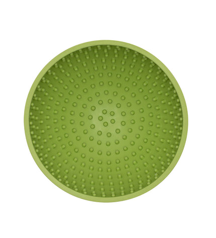 Green Lickimat dog feeding tray with rubber surface, 600 ml capacity, designed for dogs, by Lickimat.