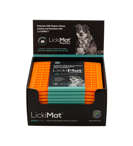 Orange TPR dog feeding tray Lickimat for dogs, designed for slow feeding and enrichment, by Lickimat.