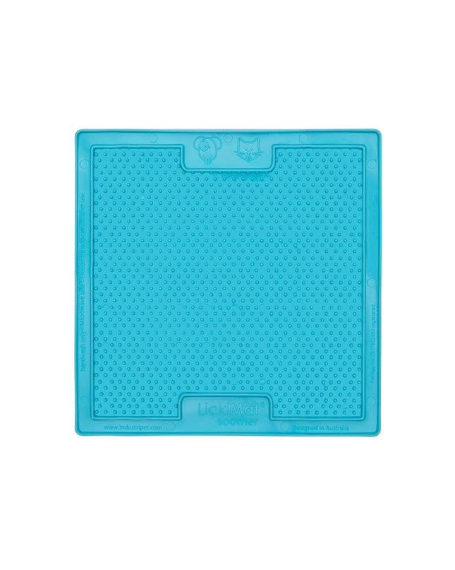 Blue TPR dog lick mat in turkoois color, designed for dogs to lick and play, from Lickimat dog product collection.