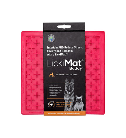 Pink TPR dog lickmat tray for dogs, designed as a feeder or treat holder, with textured surface for licking and chewing.