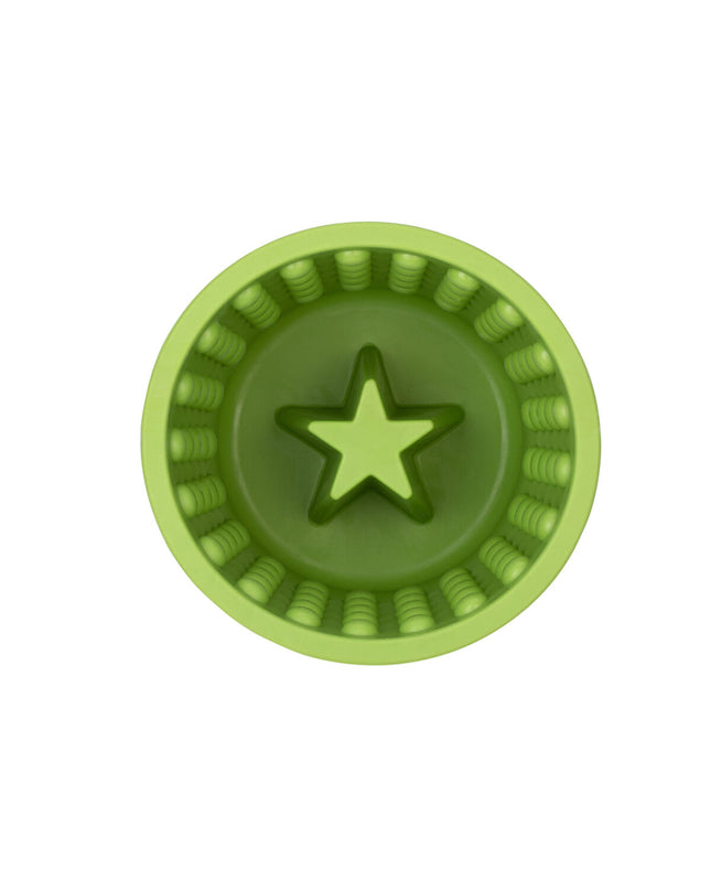 Green rubber dog lick mat in Lickimat brand, designed for feeding and calming dogs during mealtime or play.