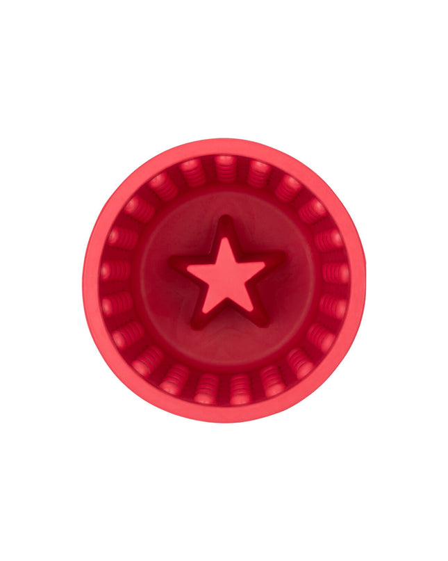 Pink rubber dog lickimat with a textured surface for dogs, designed to keep pets entertained and reduce anxiety.