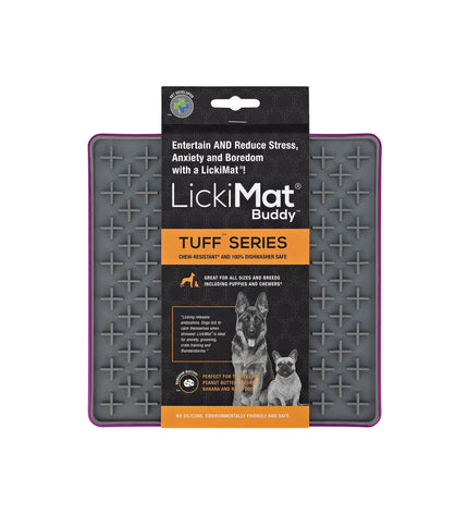 Purple Lickimat dog feeding tray made of polypropylene and TPR, designed for dogs to lick and enjoy.