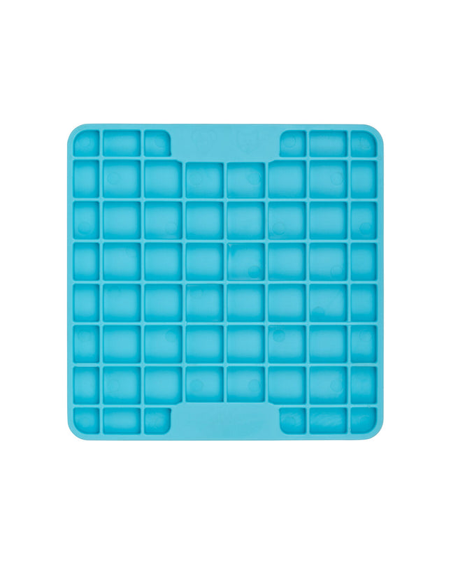Turquoise Lickimat dog feeding tray made of TPR, designed for dogs to lick and chew, promoting healthy activity and mental stimulation.