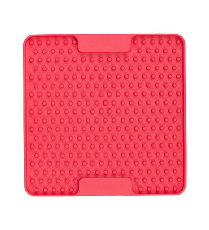 Pink Lickimat dog feeding tray made of TPR, designed for dogs, with a textured surface for interactive feeding.