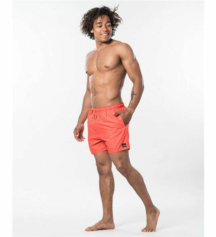 Rip Curl men's red Offset Volley swim trunks for watersport and outdoor activities, featuring a sporty design and bold color.