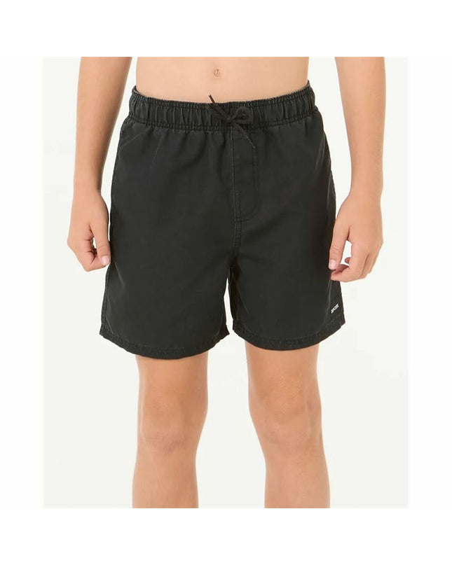 Rip Curl Bondi Volley black kids' swim rash guard for watersports, featuring sporty design and quick-drying fabric.