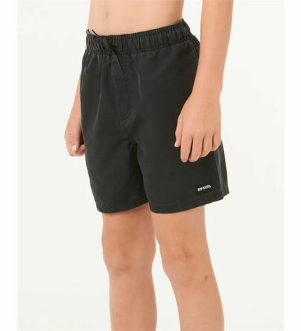Black Rip Curl Bondi Volley kids’ swim rash guard for water sports, featuring sporty design and long sleeves.