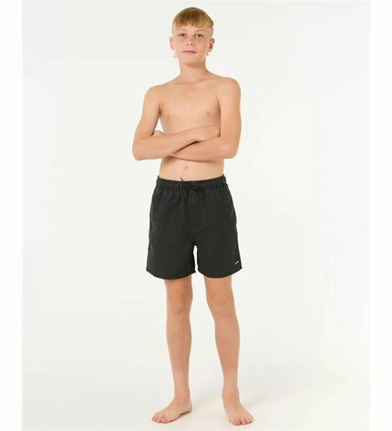 Kids' black Rip Curl Bondi Volley swim rash guard, long-sleeve sport and outdoor watersport suit for children.