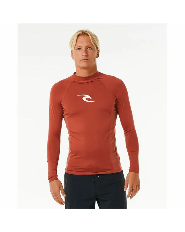Rip Curl Waves Upf long-sleeve t-shirt for watersports, featuring branding and rip details, ideal for outdoor water activity.