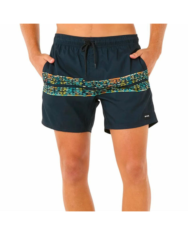 Rip Curl men's blue swim shorts with framed volley design, ideal for water sports and outdoor activities.