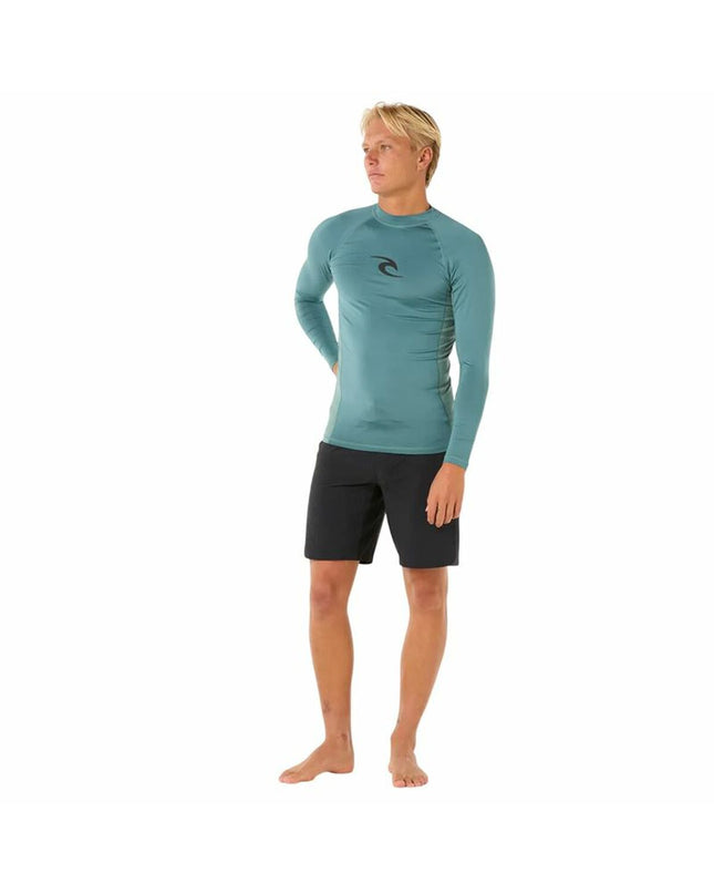 Rip Curl Waves UPF long sleeve T-shirt in blue, designed for watersport and outdoor activities, featuring a sporty fit and wave graphic.