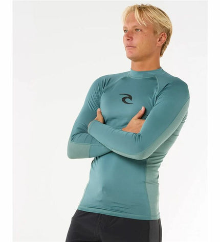 Rip Curl Waves UPF long sleeve sport t-shirt in blue, designed for watersports and outdoor activities.