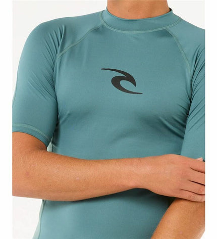 Rip Curl Waves UPF sport t-shirt in blue, short sleeve watersport shirt with wave design, ideal for outdoor and water activities.