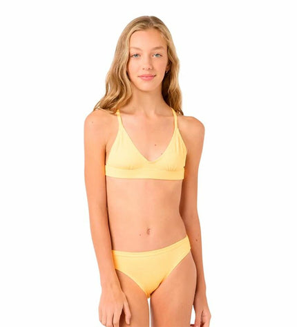Rip Curl girls' yellow Peachy bikini shorts for sports and watersports, featuring a comfortable fit and vibrant color.