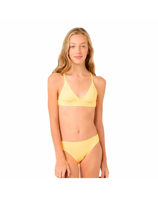Rip Curl girls' yellow Peachy bikini shorts for sports and watersports, featuring a comfortable fit and vibrant color.