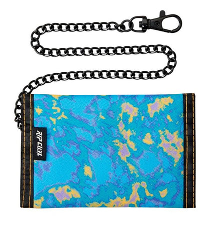 Rip Curl kids chain surf wallet in blue, featuring a compact design with multiple card slots and a secure chain attachment.