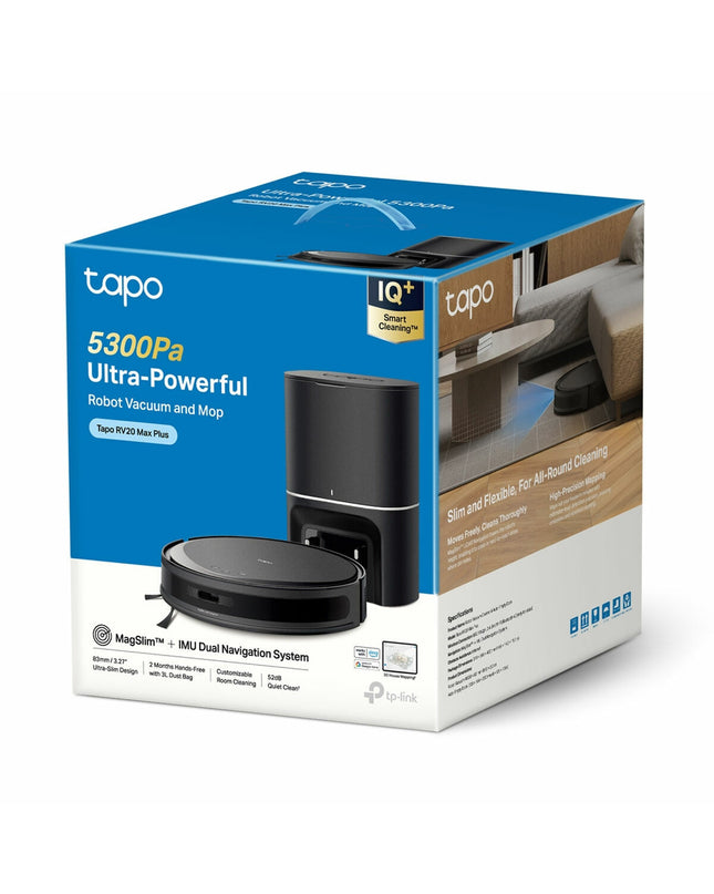 TP-Link TAPO RV20 MAX PLUS 45W steel vacuum cleaner for home cleaning, with a sleek modern design and cleaning attachments.