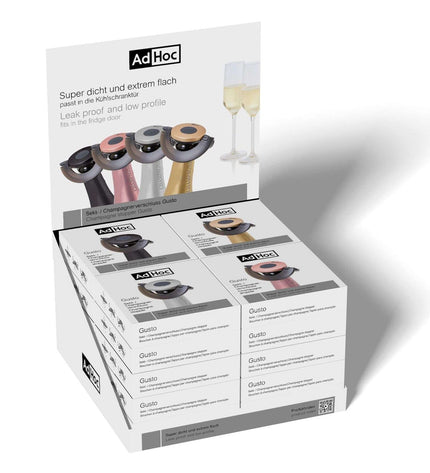 Gusto champagne stopper display filled with 20 assorted pieces