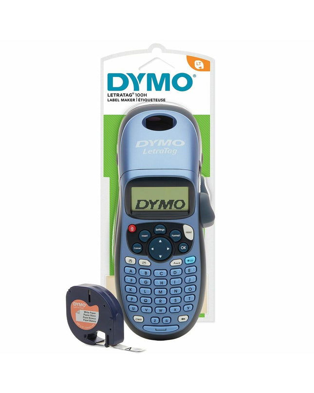Dymo LT-100H manual label maker with blue tape, ideal for office labeling and organization in office electronics and stationery.