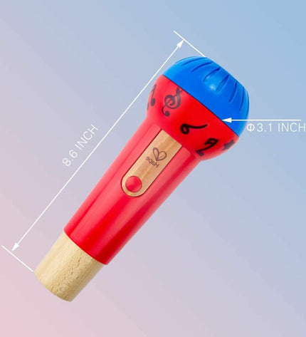 Hape baby microphone toy, small handheld phonograph for young children, with colorful design and child-friendly features.