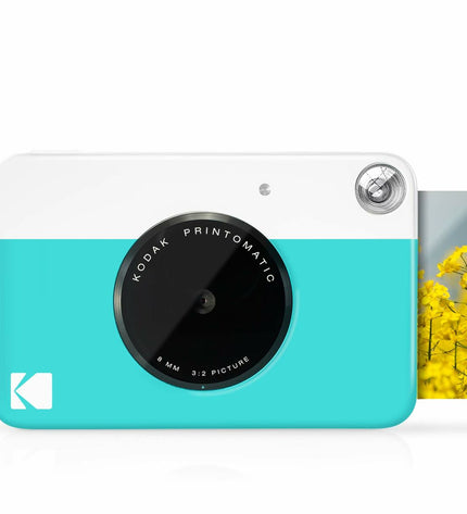 Kodak Printomatic digital camera with compact design, black body, and lens for high-quality instant photo printing.