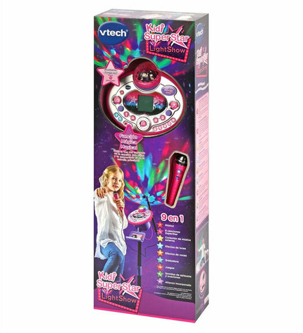 Vtech Kidi Super Star karaoke microphone, electronic toy for kids, with colorful design and singing features.